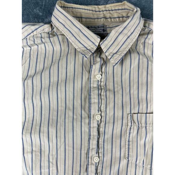 Men's Lucky Brand yellow blue striped dress shirt large excellent - Picture 4 of 9